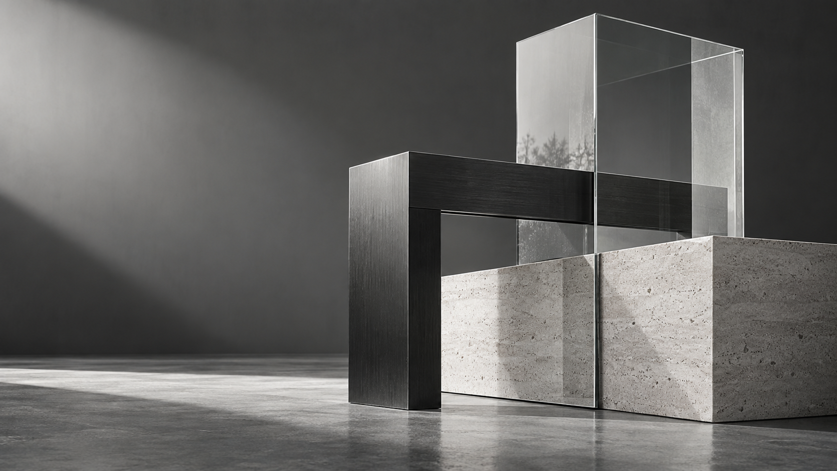 Three intersecting materials symbolizing business, technology, and investment